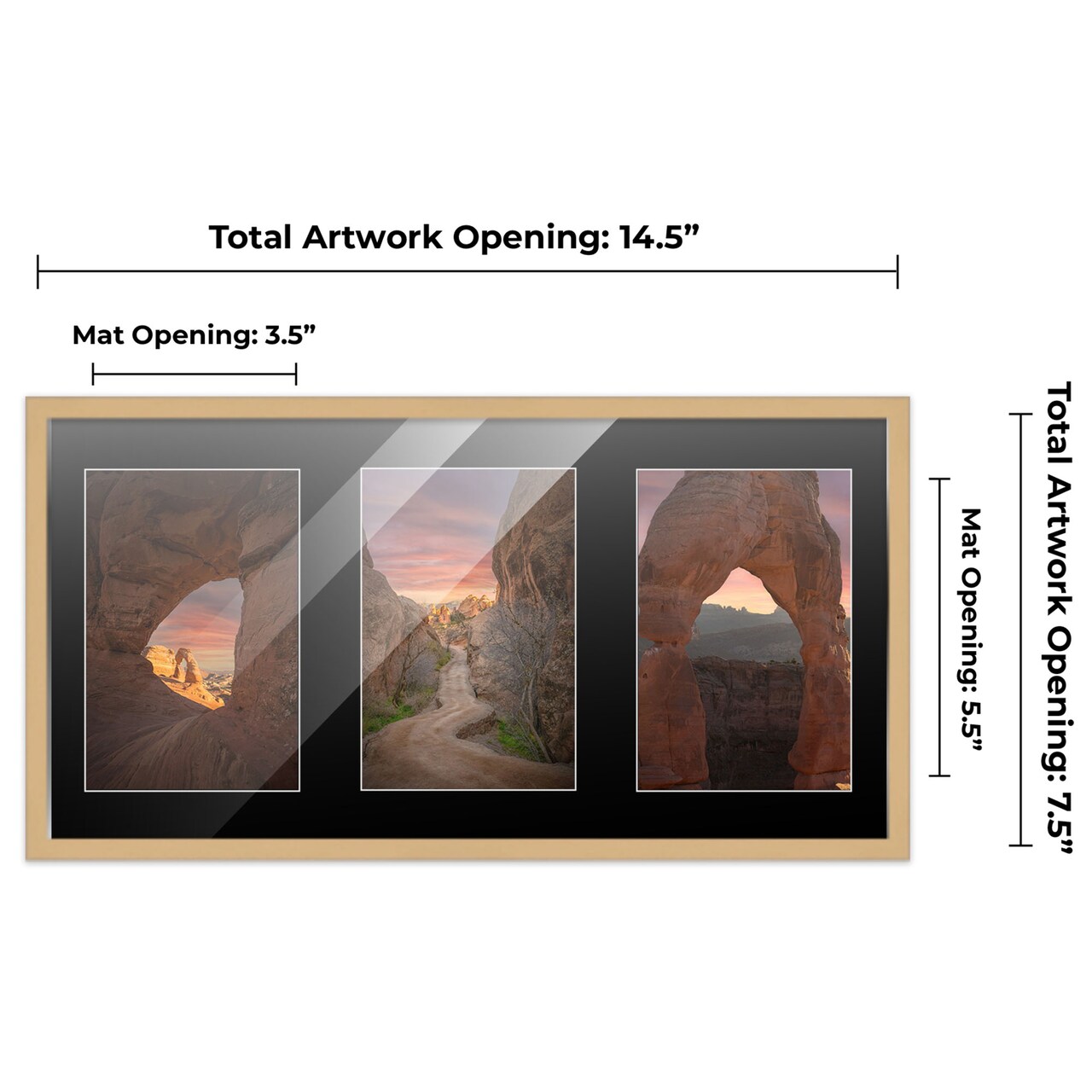 Natural Finish Collage Frame - Black Mat, 20 Frame Sizes to Choose From, UV Acrylic, Wall Hanging Hardware, Vertical or Horizontal Display